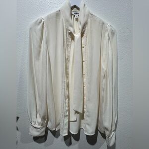 Express Ivory Button-Down Blouse with Scarf Tie